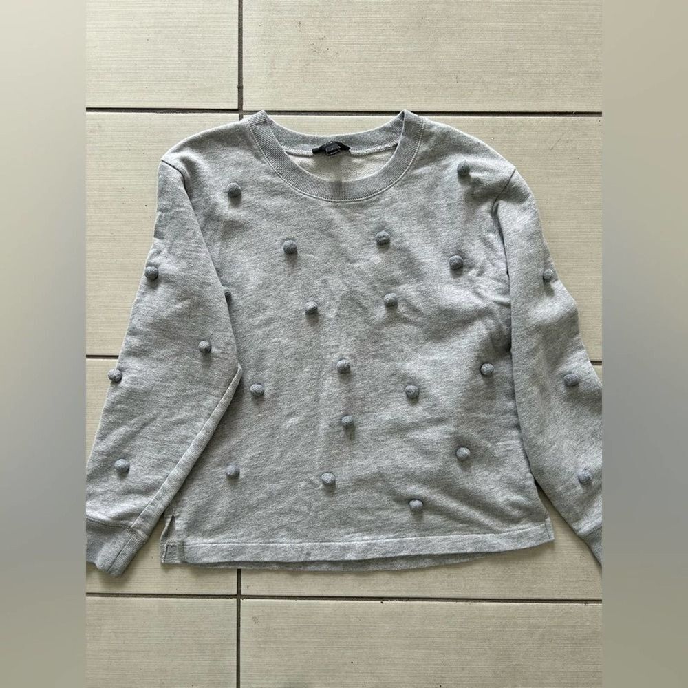 J. Crew EUC Gray Sweatshirt Top with Pom Poms Size S Crew Neck - Picture 3 of 7